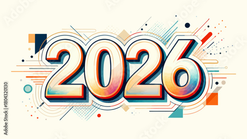 Creative art word "2026", hand-drawn vector illustration