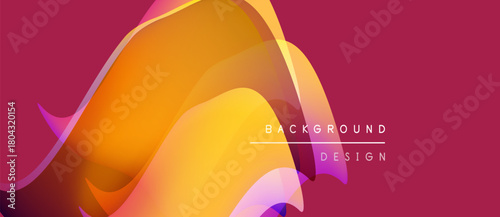 Abstract waves, vibrant colors blend. Orange, purple hues create dynamic background. Text reads background design. Modern, fluid shapes present.