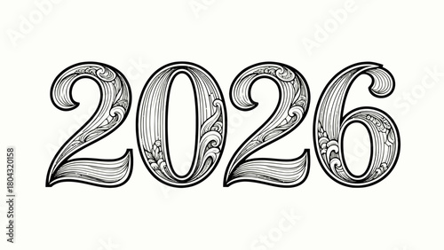 Creative art word "2026", hand-drawn vector illustration