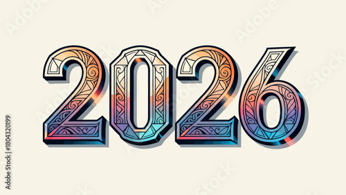 Creative art word "2026", hand-drawn vector illustration