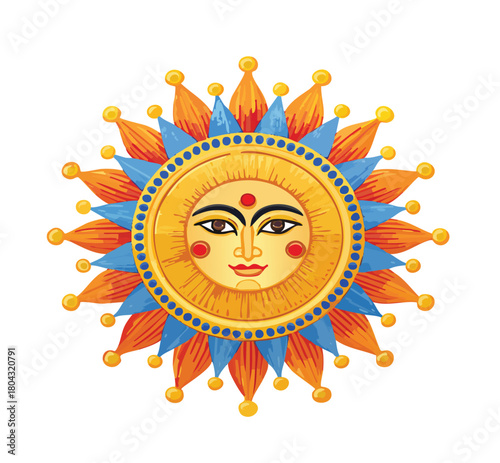 Radiant sun face with captivating gaze, a symbol of warmth and enlightenment, perfect for spiritual designs and uplifting creative projects today