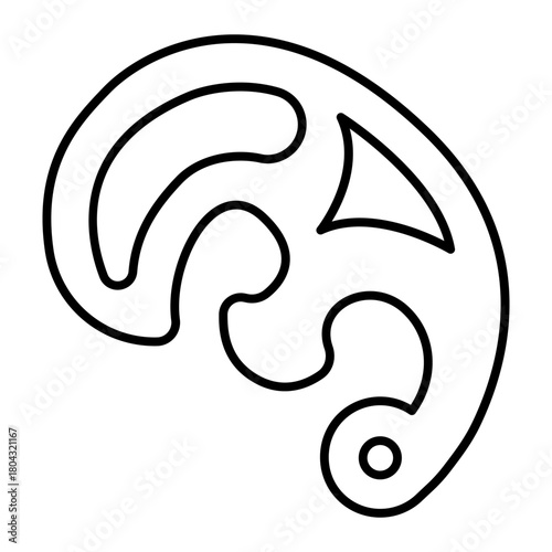 Curly ruler with forms thin line icon, sewing tools concept. Vector graphics. Ruler for artwork contour drawing, stationery sign on white background, style icon mobile or web design.