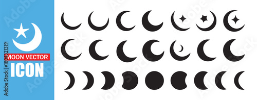 Crescent Moon and Moon Phases Vector Icon Set