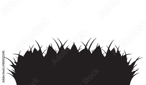  Black silhouette of lush green grass blades against a clean white background
