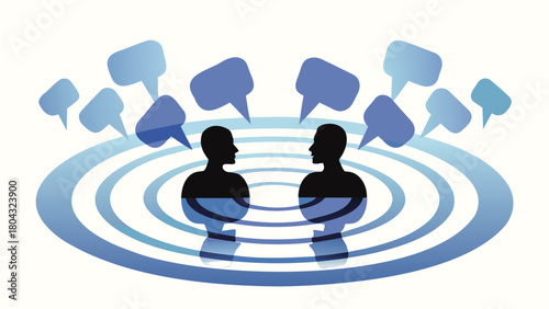 Abstract circular ripple design with central silhouettes featuring vibrant colors and dynamic wave patterns ideal for modern graphic applications and backgrounds