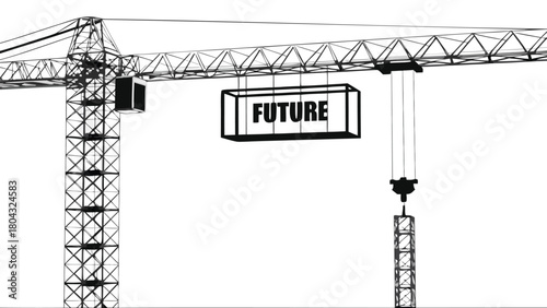 Futuristic industrial crane concept design showcasing advanced engineering and modern construction technology in a conceptual industrial setting