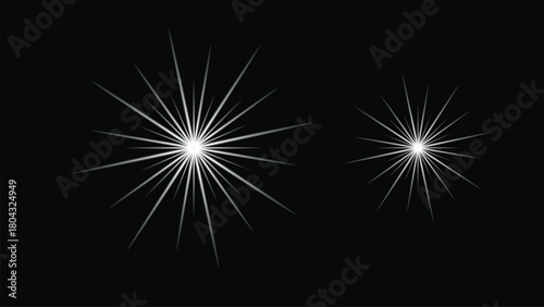 Two luminous white starbursts shine brightly against a, creating a captivating visual in a minimalist style