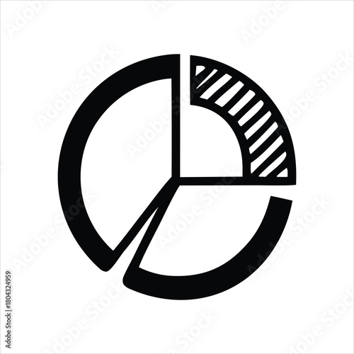 Bold line art pie chart icon representing statistical data, market share analysis, and business reports in a simple monochrome design