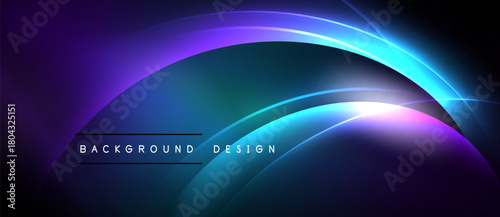 Abstract background features vibrant curves, gradients. Purple, blue hues dominate design, creating dynamic visual effect. Text reads background design.