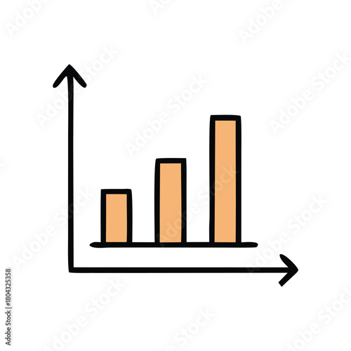 Hand-drawn bar chart icon illustrating data visualization, statistical analysis, and business growth trends for reports, presentations, and educational materials