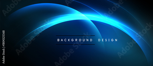 Abstract blue curves create dynamic light effect. Dark background emphasizes glowing shapes, modern design element.