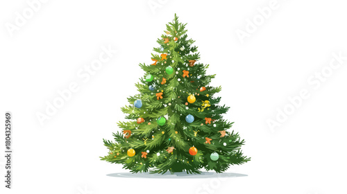 Beautifully Decorated Christmas Tree with Colorful Ornaments and Warm Lights Isolated on White Background for Holiday Celebrations