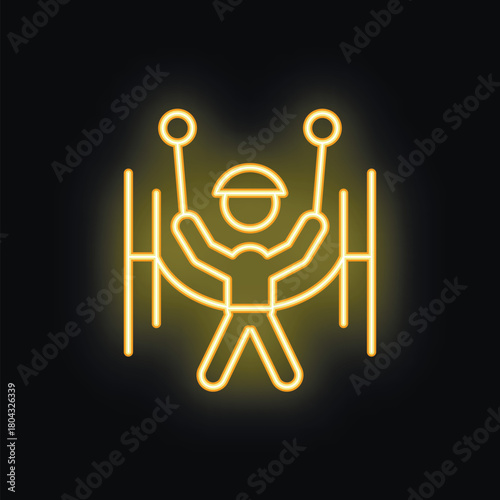 Neon sign illustrating a construction worker wearing safety helmet and harness using rope access for work at height