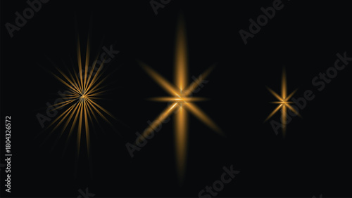 Three golden glowing light effects on a, adding a touch of magic and wonder to any design project