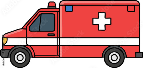 Canvas-taulu Red Cartoon Ambulance Car Side View Vector Illustration