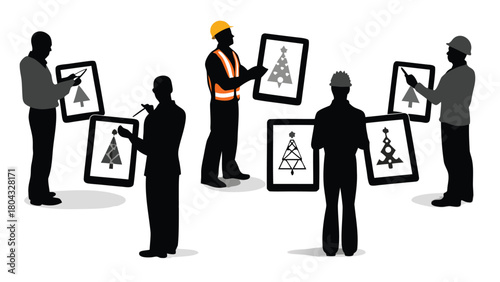 Engineers and architects collaborate on a futuristic city design showcasing innovative urban planning and advanced technology in a vibrant vector illustration