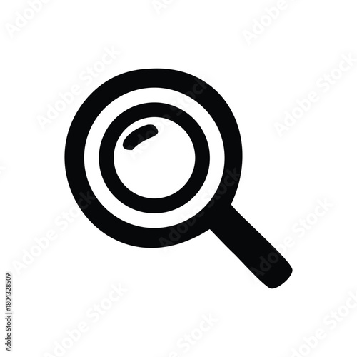 Simple and bold black magnifying glass icon for digital interfaces, representing search, investigation, and the concept of finding or zooming in on details