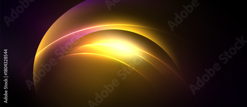 Abstract golden layers create luminous effect. Dark background emphasizes bright curves, smooth transitions. Modern design element.