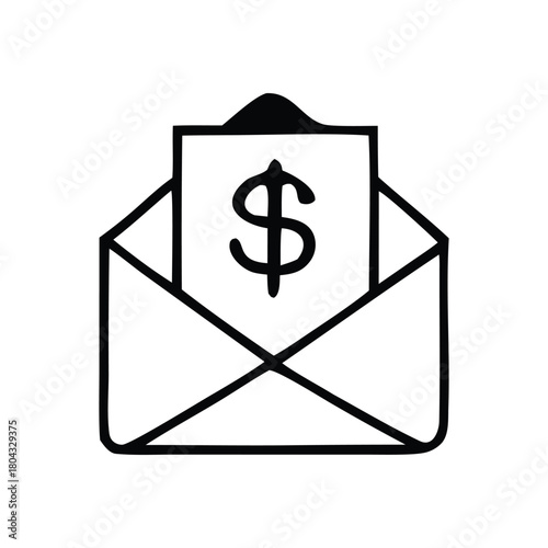 Dollar sign on paper inside an open envelope, symbolizing financial communication or a money-related letter or document