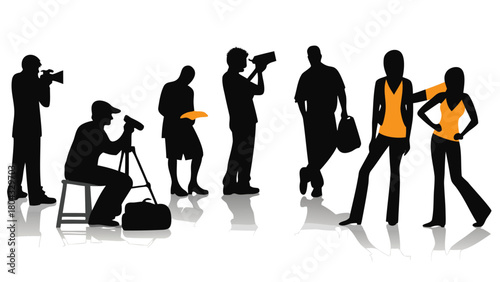 Fashion stylists and makeup artists preparing a model for a runway show or photoshoot showcasing beauty and style