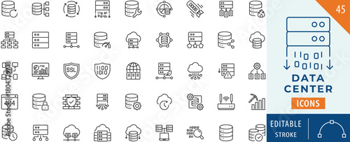Data Center icon collection set. Editable stroke.