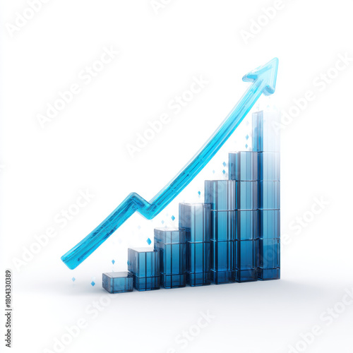 Blue glass bar chart with rising arrow showing growth and success, glossy transparent column graph and upward trend conveying business progress and positive performance Free Download Blue glass bar chart with rising arrow showing growth and success, glossy transparent column graph and upward trend conveying business progress and positive performance - GFXLoad