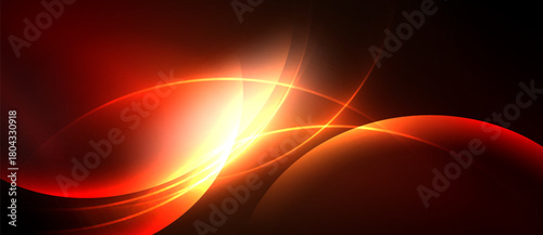 Abstract red design features flowing curves, bright light source. Dramatic contrast creates dynamic visual impact. Modern aesthetic.