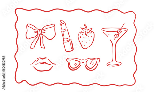 Italian holiday. Dolce Vita print doodle, sketches. Vector illustration on a white background. Whimsical romantic print