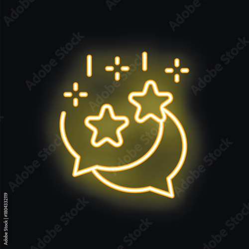 Neon speech bubbles with stars leaving, representing sharing positive vibes and good news