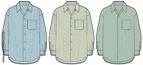 mens long sleeve striped shirt flat sketch vector illustration button down formal shirt technical cad drawing template