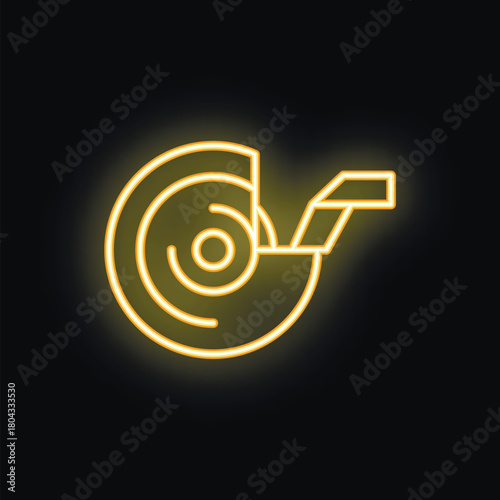 Angle grinder cutting disc glowing yellow on a black background