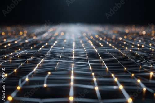 Light patterns create a mesmerizing grid in a dark space, showcasing technological beauty and innovation
