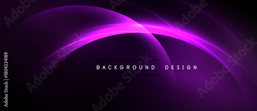 Purple neon curves create abstract background. Dark shades dominate, offering modern visual appeal. Text reads background design.