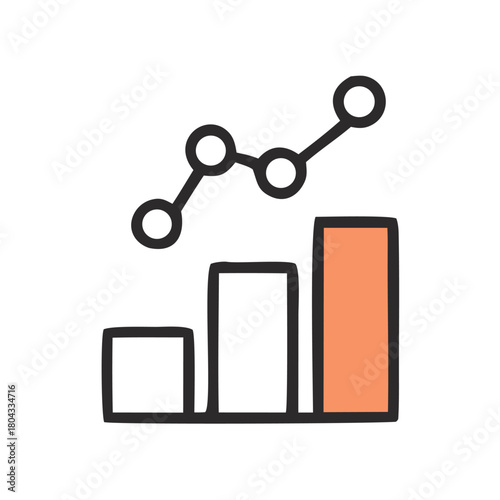 Business analytics concept with a hand-drawn bar chart and line graph showing an upward trend and statistical growth