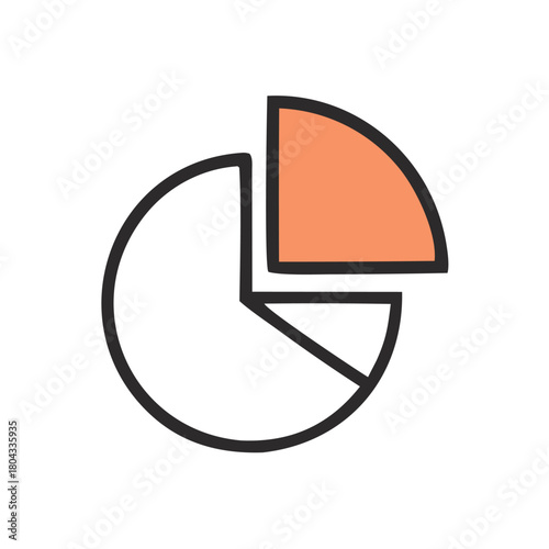 A flat design pie chart icon representing statistical data, business analytics, and market share for infographics and presentations