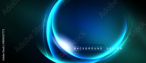 Abstract blue light shapes form circular design. Dark background provides contrast, creating modern visual effect. Simple text reads background design.