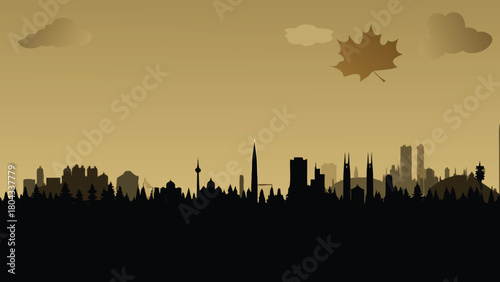 Vibrant panoramic illustration of a modern expanding metropolis with diverse architecture and cityscapes showcasing urban growth and development