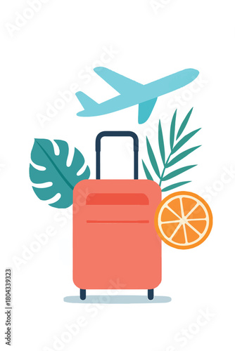 Embark on a Tropical Getaway Suitcase, Airplane, and Vibrant Foliage for Your Next Vacation Adventure