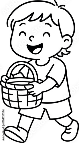 Happy young boy holding an empty basket ready for collecting treats