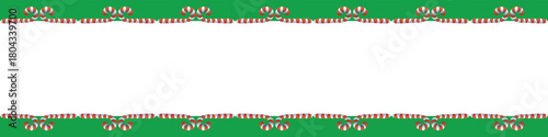 Vector background, frame, border from red candy cane. Horizontal top and bottom edging, decoration on theme sweet New Year and Christmas. For xmas design