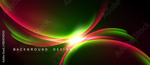 Abstract waves, vibrant colors blend. Red, green, yellow create dynamic flow. Modern design, dark background enhances visual impact.