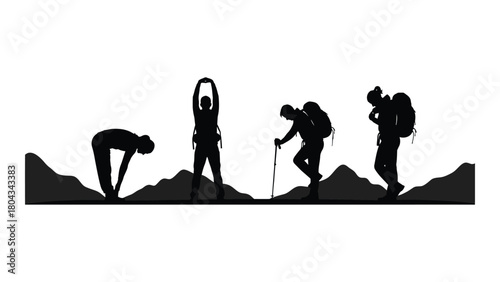 Hikers and trekkers silhouettes isolated on white background, Vector