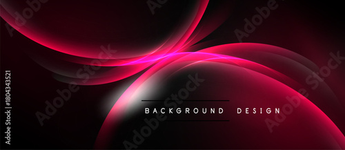 Abstract background features flowing pink lines, curves, gradients. Dark shades dominate, creating dynamic visual effect. Text reads background design.