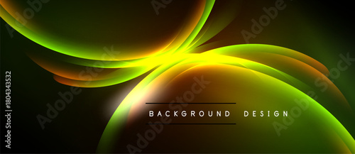 Abstract flowing lines, vibrant green, yellow hues. Dark background creates dramatic visual effect. Modern design element.