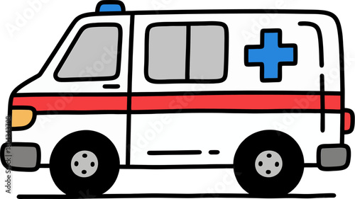 Canvas-taulu Modern Cartoon Ambulance Van Perspective Vector