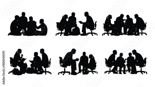 Group discussion silhouettes isolated on white background, Vector