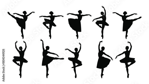 Ballet dancer silhouettes set isolated on white background, Vector