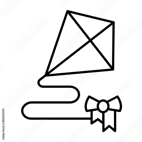 Flying air ship with rope and bow thin line icon, spring season concept. Vector graphics. Kite for children, leisure sign on white background, style icon mobile or web design.