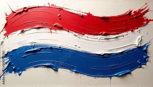 The Dutch flag painted with colors.
