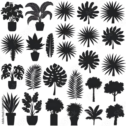 set of silhouettes of trees